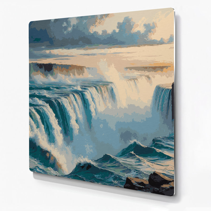 Art mural gris en villes avec chutes du Niagara, H 8 po x l 8 po