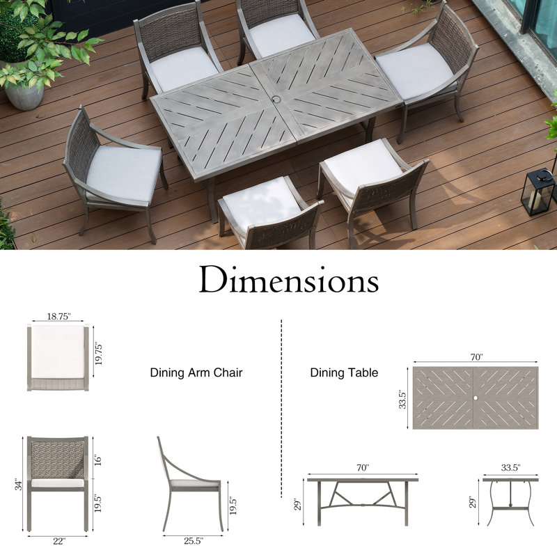 Patio Metal / Wicker 6 Person Dining  Set With Umbrella Hole