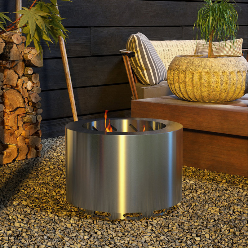 Outsunny Smokeless Fire Pit, 19" Portable Wood Burning Firepit With Poker, Low Smoke Camping Bonfire Stove For Backyard Patio Picnic, Stainless Steel, Silver