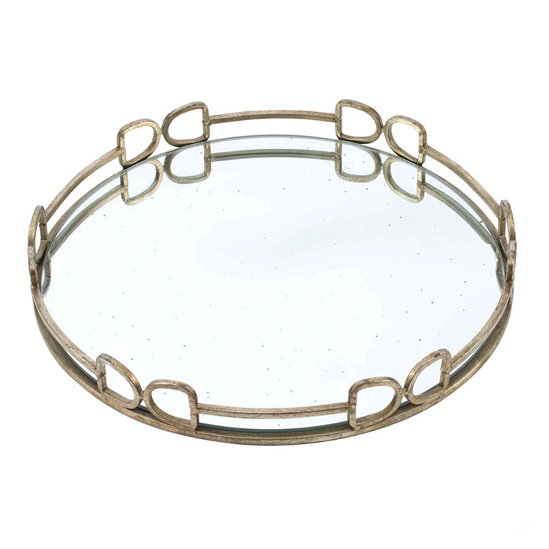 D18x2" Valentina Silver Round Mirror Tray,Large