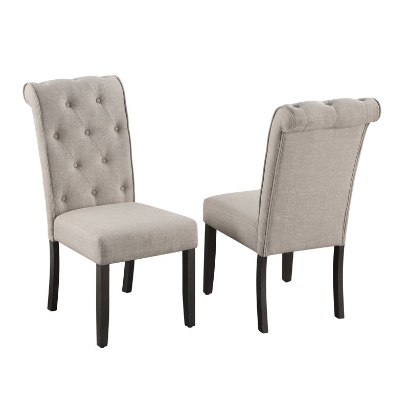 Dimphia 19'' H Tufted Linen Upholstered Side Chair, Beige