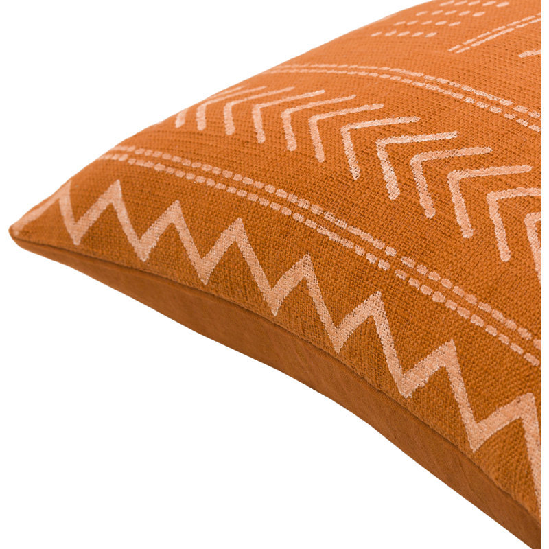 Brick Red Geometric Cotton Throw Pillow with Insert