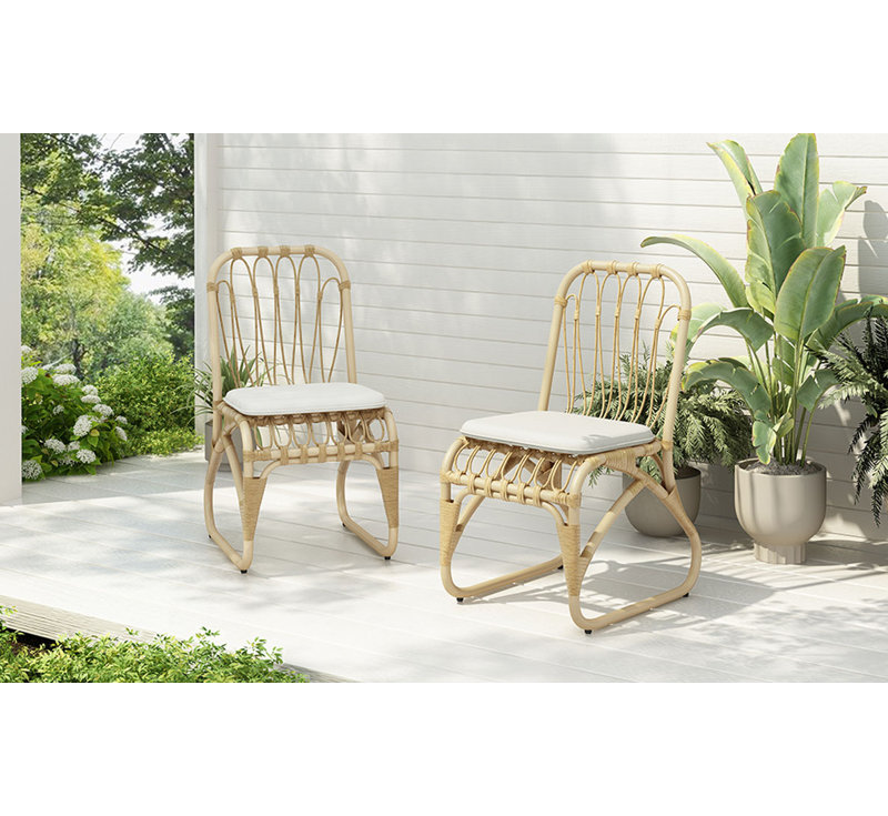Outdoor PE Wicker Dining Chairs with Washable Cushion Set of 2
