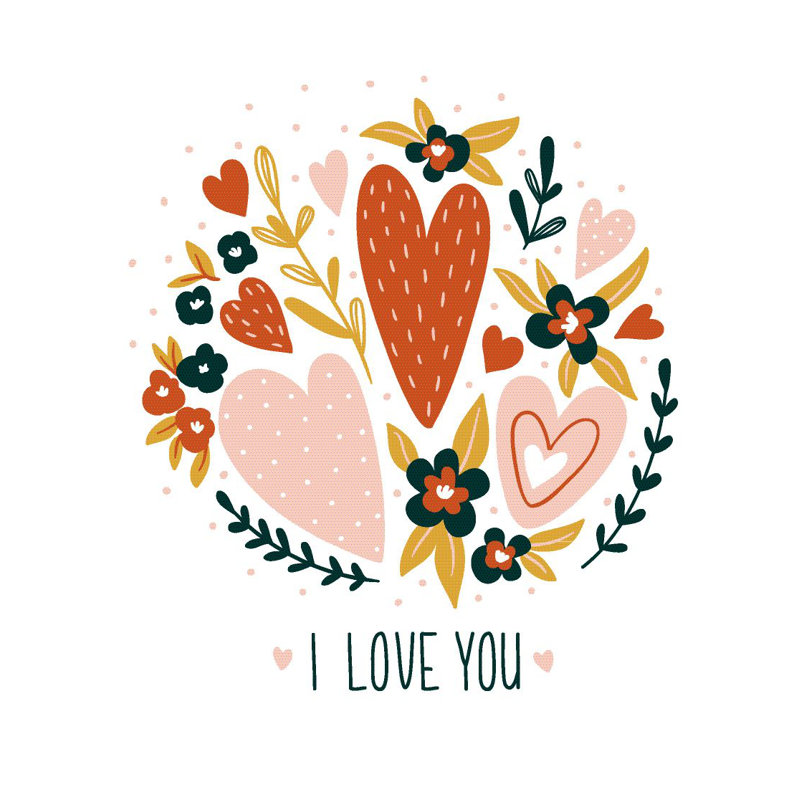 I Love You Hearts - Painting Print, 91cm H x 61cm W, Black Floater Framed
