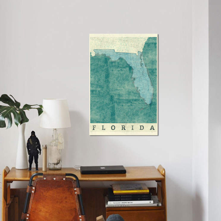 «Florida Map» par Hubert Roguski - impression sur toile, H 40 po x l 26 po x P 1,5 po, Toile tendue, Pas de tapis