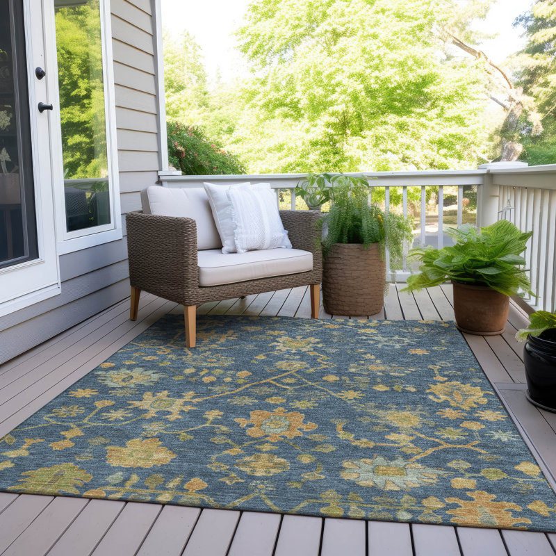 Machine Washable Indoor/Outdoor Xhevrie Navy Rug, Rectangle 10' x 14'