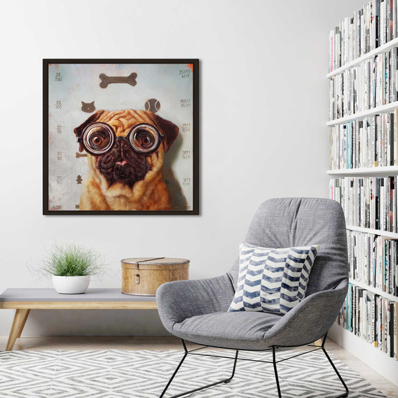 Examen canin par Lucia Heffernan - Peinture, Cadre flottant espresso, H 27,5 po x l 27,5 po x P 2 po