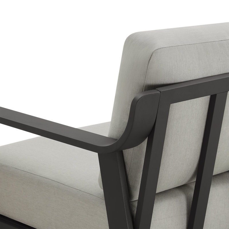 Aluminum Patio Armchair With Cushions, Light Gray Cushion/Black Frame
