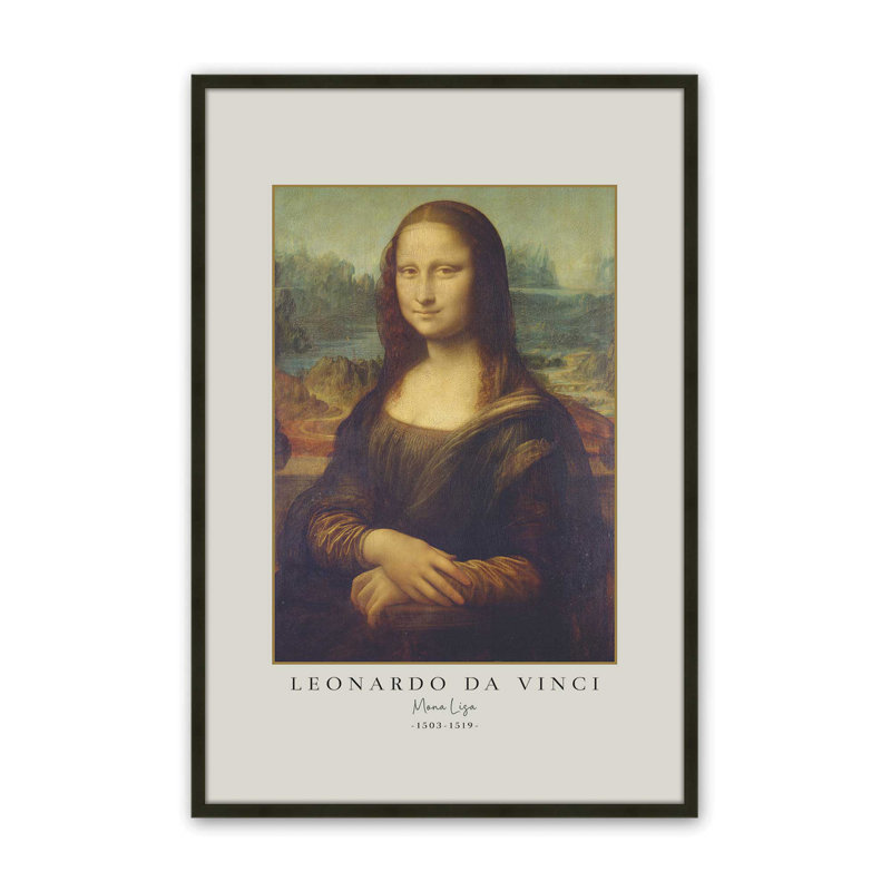 «Mona Lisa» par Leonardo da Vinci, H 37 po x l 25 po x P 1,25 po, Reproduction encadrée sans passe-partout, Noir satiné