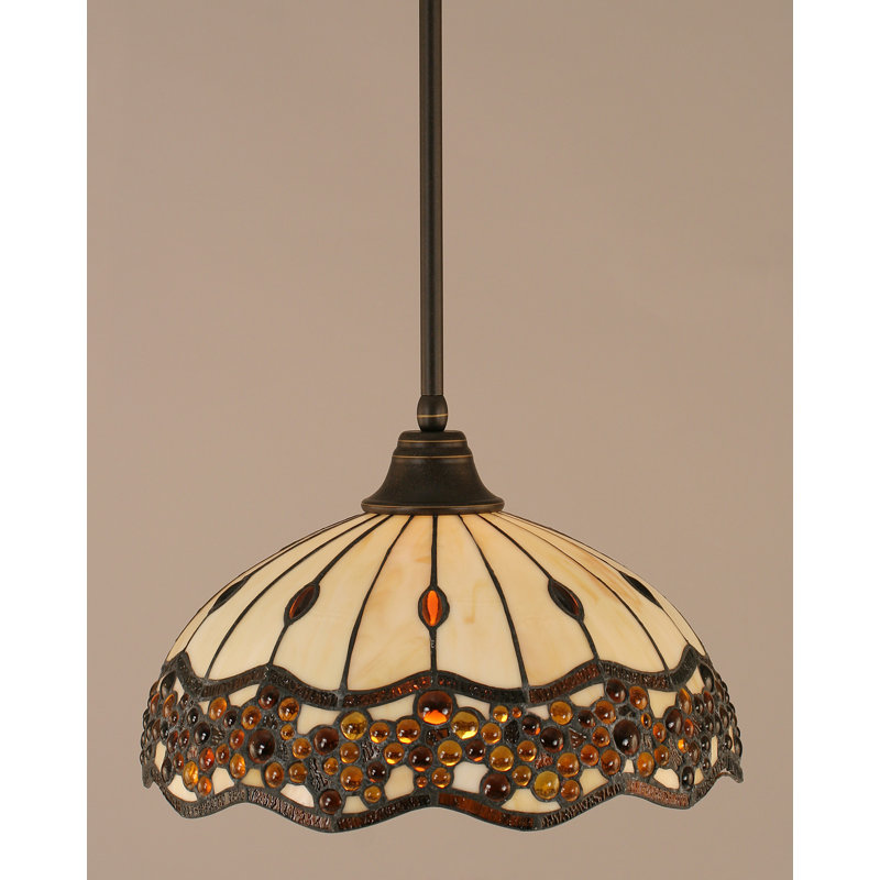 Stem Hung Pendant With Glass, Dark Granite, 18.25", Roman Jewel Tiffany Glass