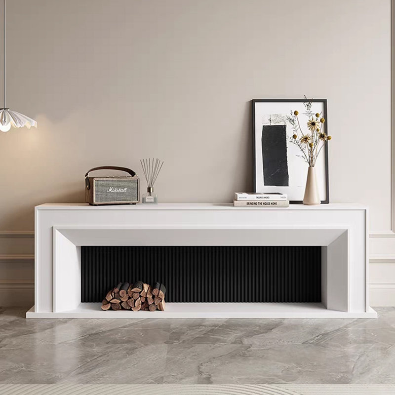 Foyer blanc en bois massif avec meuble télé, H 25,59 po x l 94,49 po x P 12,99 po, Blanc