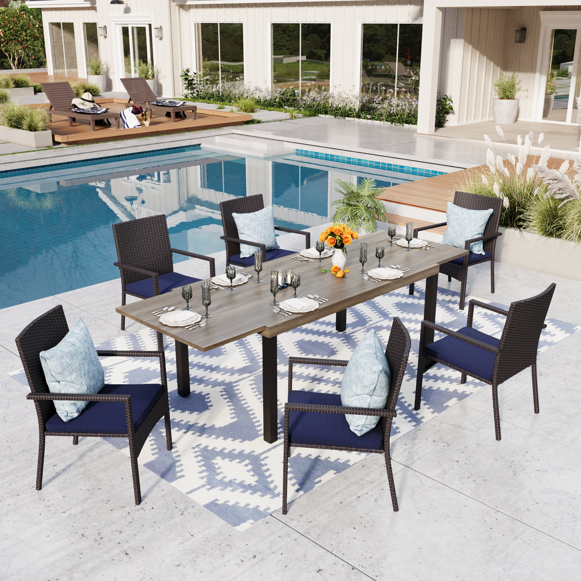 Alphamarts Rectangle Outdoor Patio Dining Set Wooden-look Expandable ...