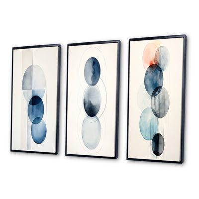 «Essential Circles Retro Blue Watercolor», 3 pièces sur toile