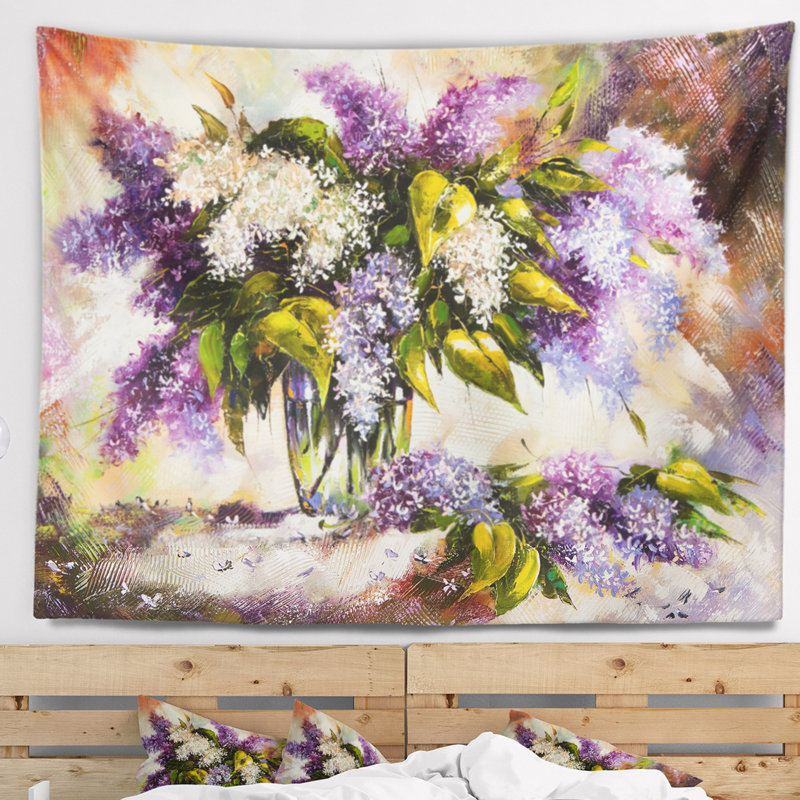 Tapisserie florale lilas dans un vase, H 32 po x l 39 po