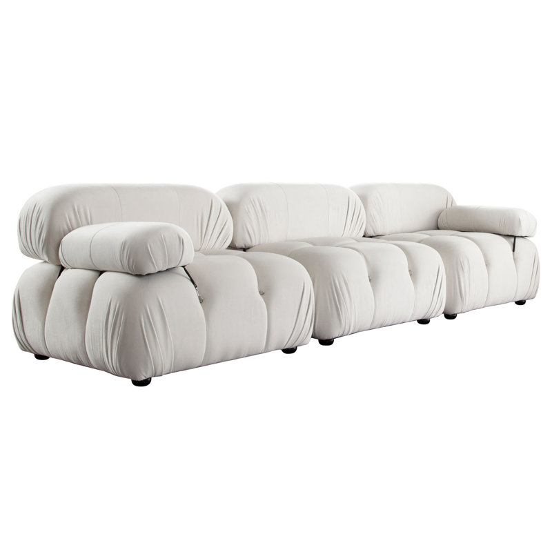 Paloma 3PC Modular 111 Inch Sofa In Light Cream Velvet, White Velvet