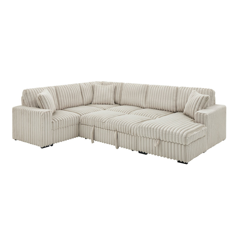 Canapé-lit rabattable en tissu moelleux de 122 pouces avec ports USB et canapé-lit modulaire en U surdimensionné rembourré avec chaise de rangement