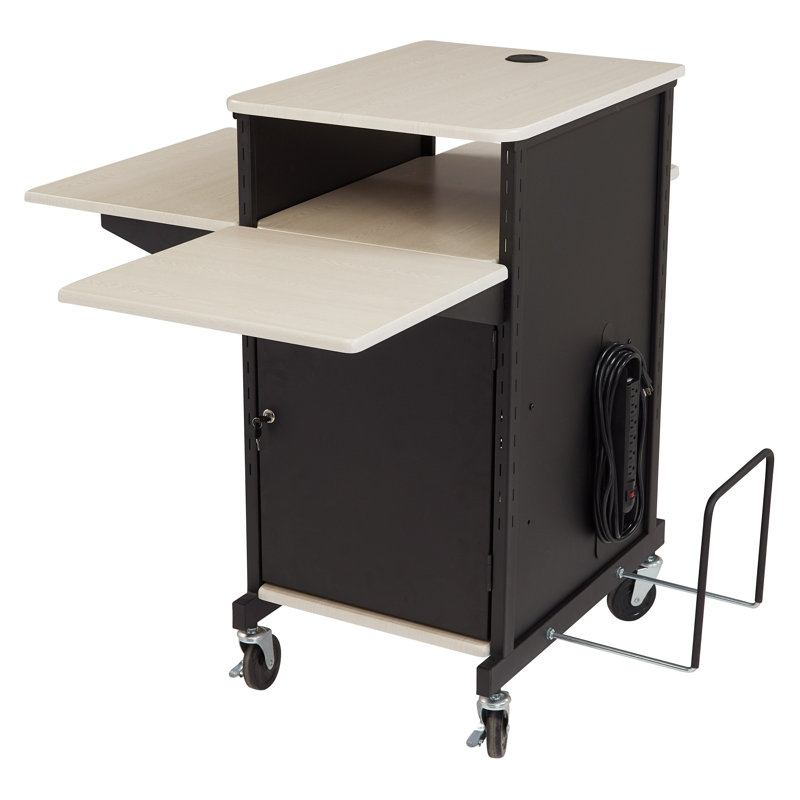 40'' Black Steel and Wood Presentation Cart with Wheels