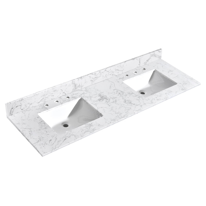 72" Engineered Stone Double Bathroom Vanity Top With Sink
