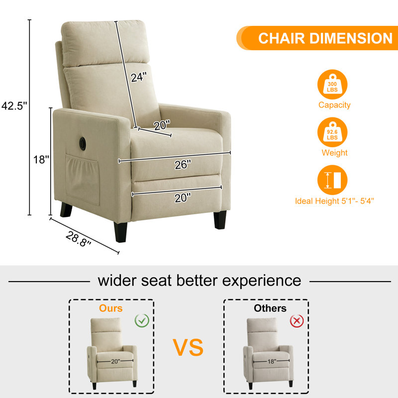 Fauteuil inclinable rembourré Searsport, Microfibre beige