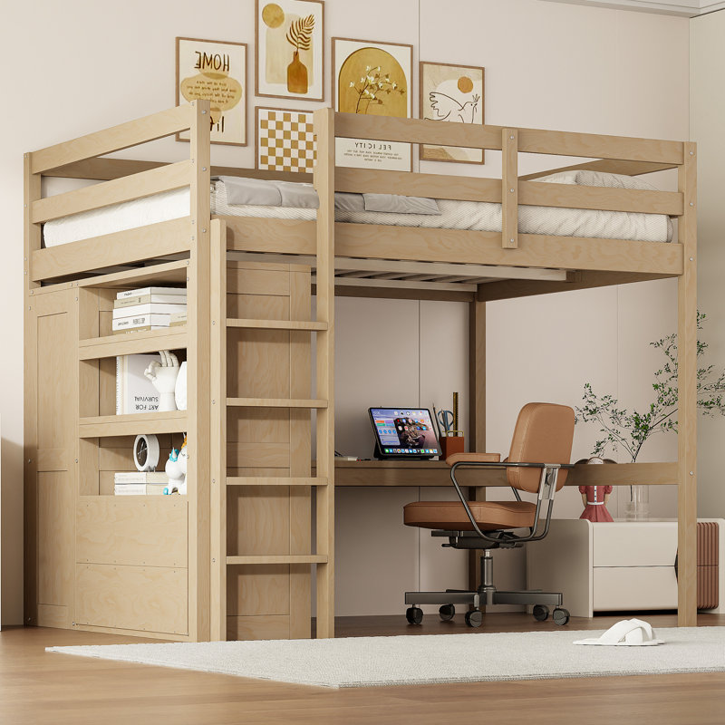 Lit mezzanine en bois avec garde-robe intégré, Noyers