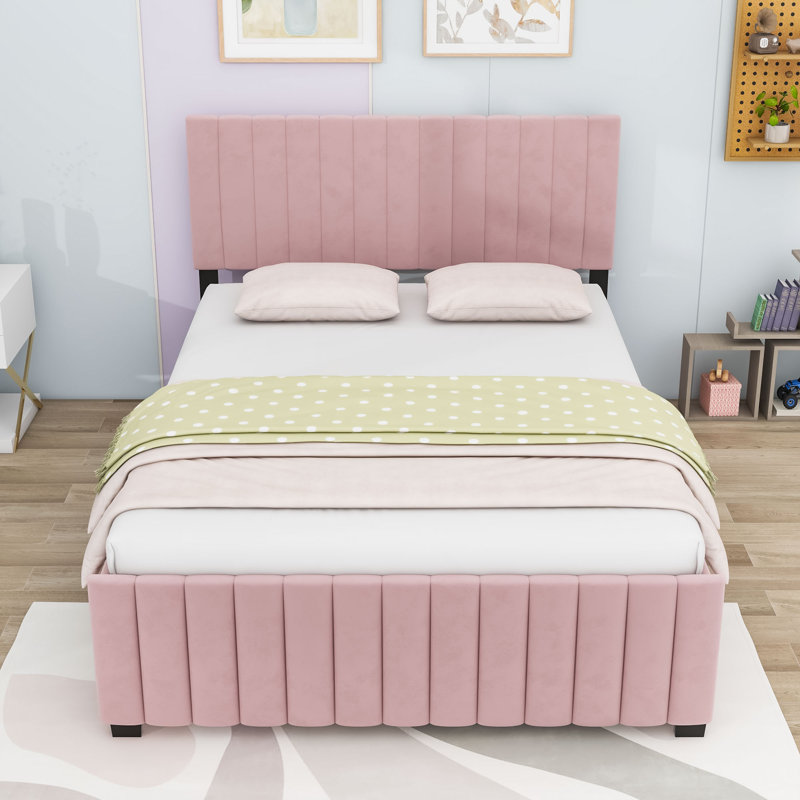 Lit plateforme tapissier avec lit gigogne, Pink