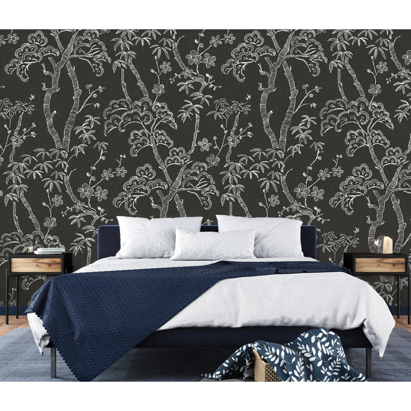 Charcoal Grey Botanical Forest Wall Mural