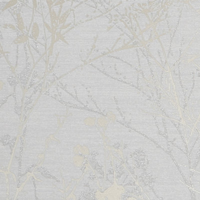 SAMPLE-Superfresco Hedgerow Grey Pale Gold 10m x 52cm Matte Wallpaper Roll