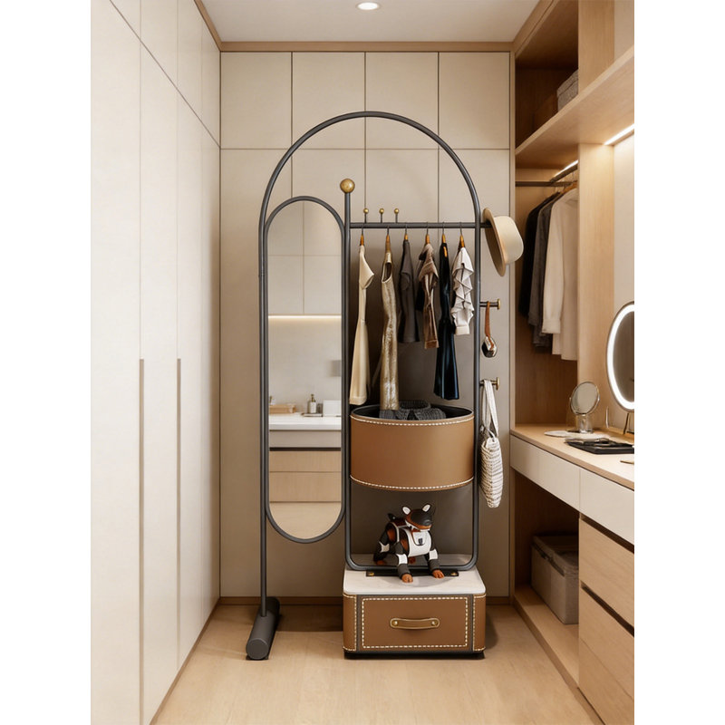 Portemanteau minimaliste avec miroir, support de rangement autoportant pour chambre à coucher