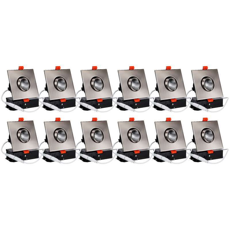 3 Inch Gimbal LED Recessed Light with J-Box, Square Downlight Dimmable, 5000K Daylight, Satin Nickel