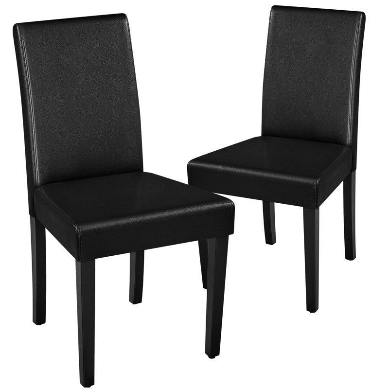 Faux Leather Dining Room Chairs with Rubberwood Legs, Black
