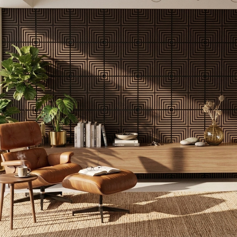 23.6 In. X 23.6 In. 3d Acoustic Wood Slat Square Edge Decorative Wall Panels, Walnut