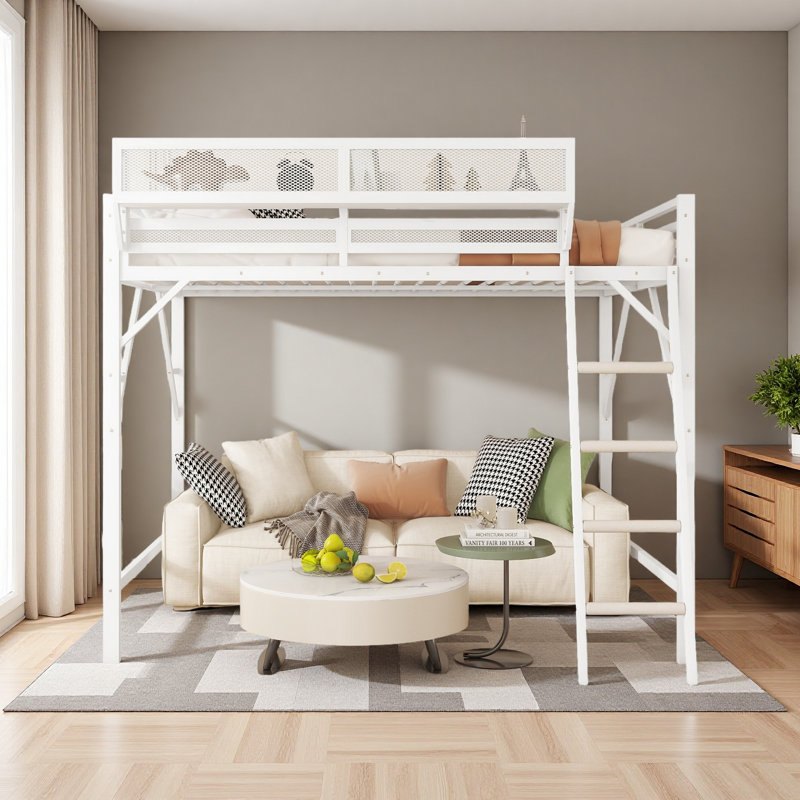 Loft Bed With Ladder,Storage Shelves, Full, White