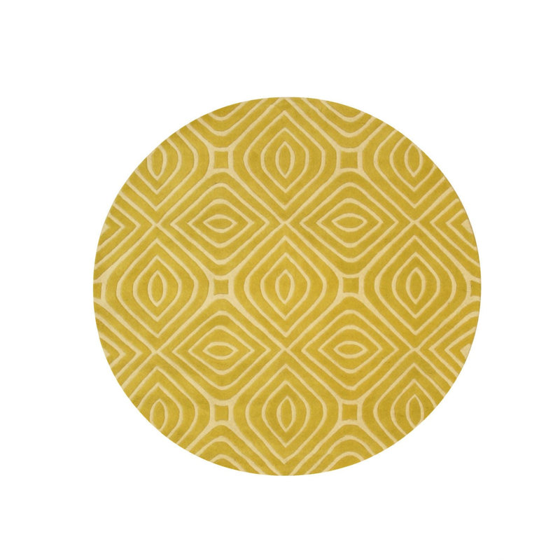 Marla Yellow Hand Tufted Wool Area Rug, Round 7'9"