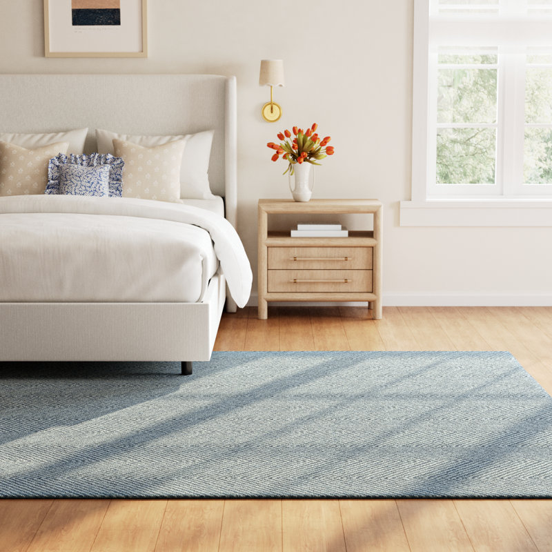 Wheaton Handmade Tufted Wool Denim/Beige Area Rug, Rectangle 8' x 10'