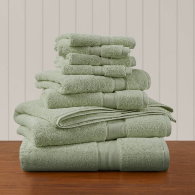 800 GSM Sage Green Ultra-Soft 100% Cotton Absorbent 8-Piece Towel Set