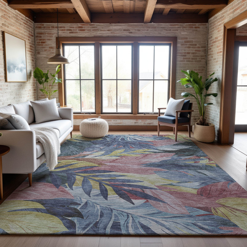 Premium Machine Washable Sykora AMF1493 Floral Rug, Rectangle 10' x 14'