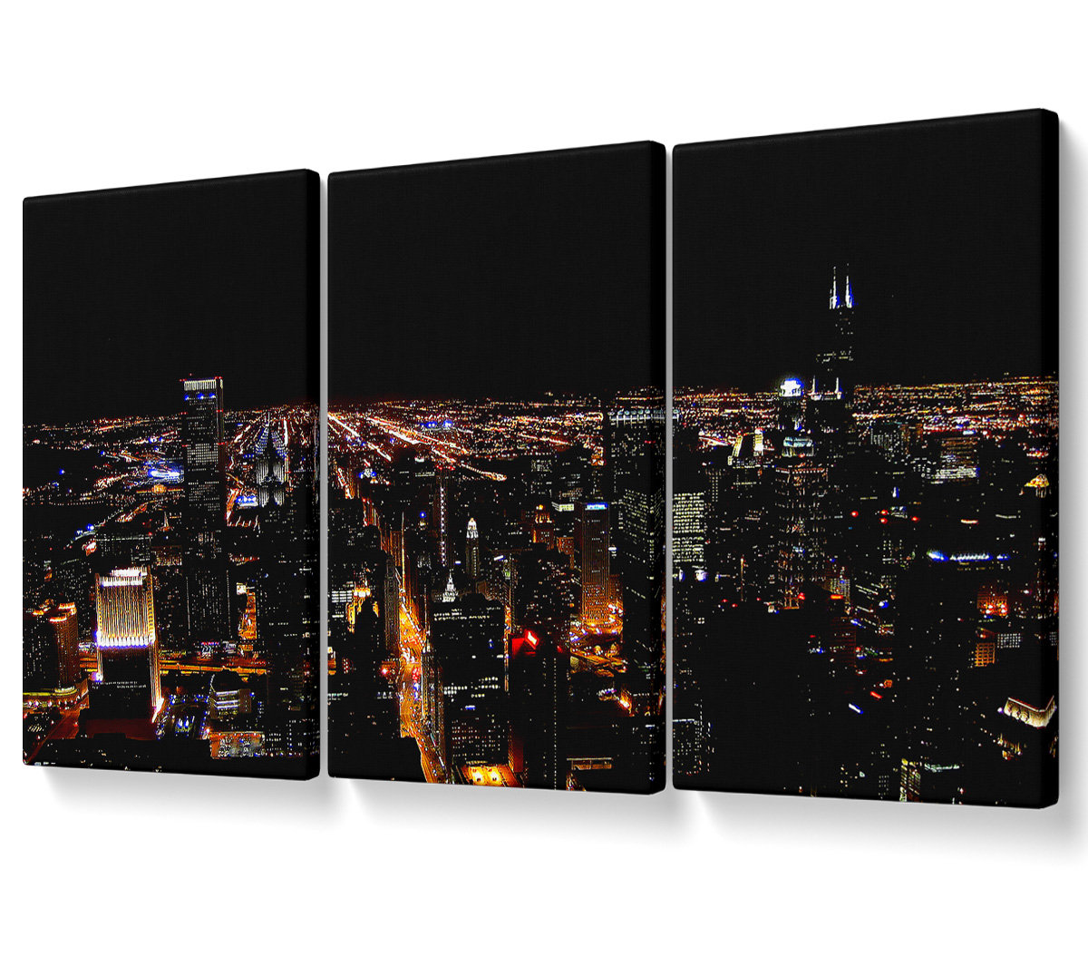 Ebern Designs Ariel View of the Night City - 3 Piece Wrapped Canvas ...