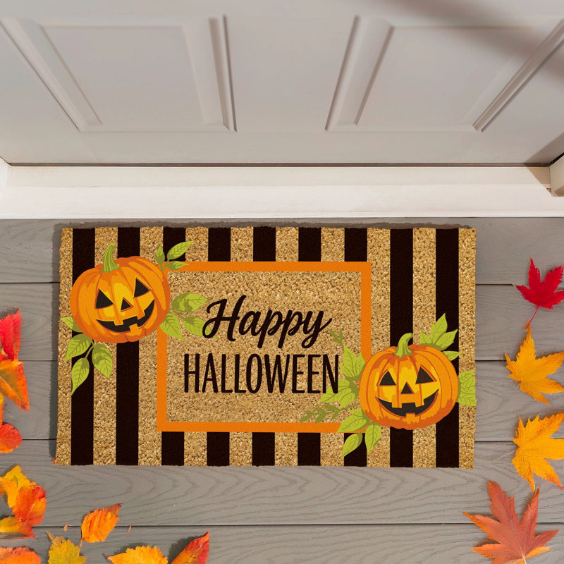 Tapis de coco rayé Happy Halloween