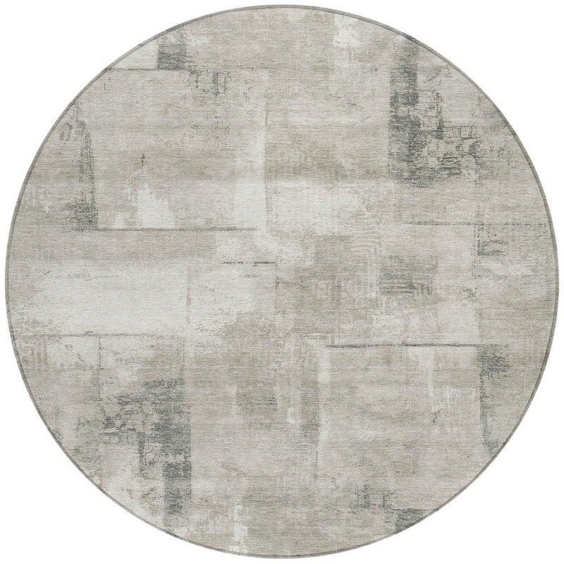 Tapis rond 8 po beige et gris