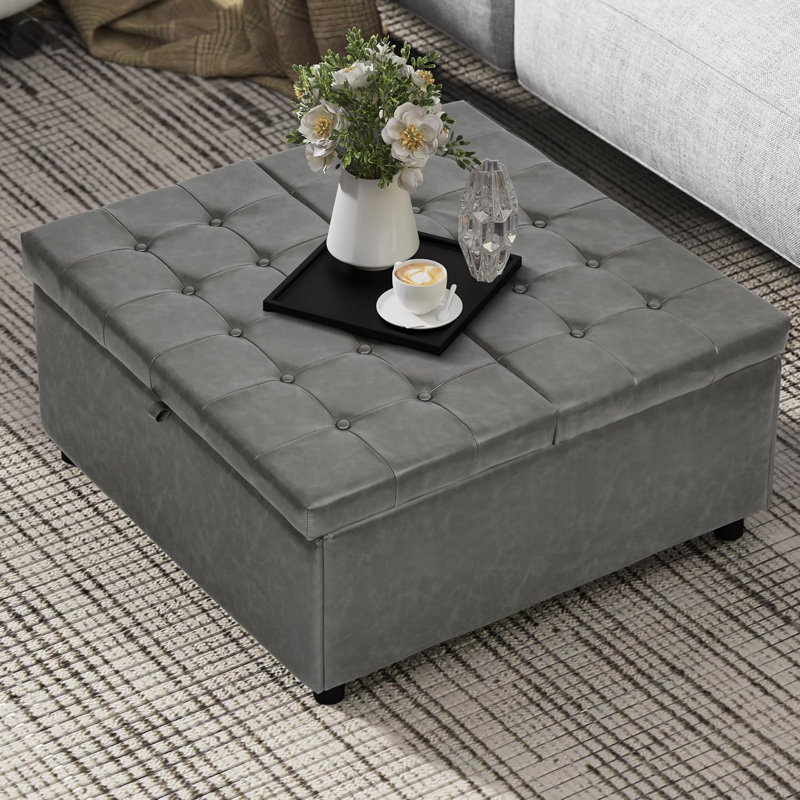 Grand repose-pieds carré avec rangement 35,5 pouces, Gris