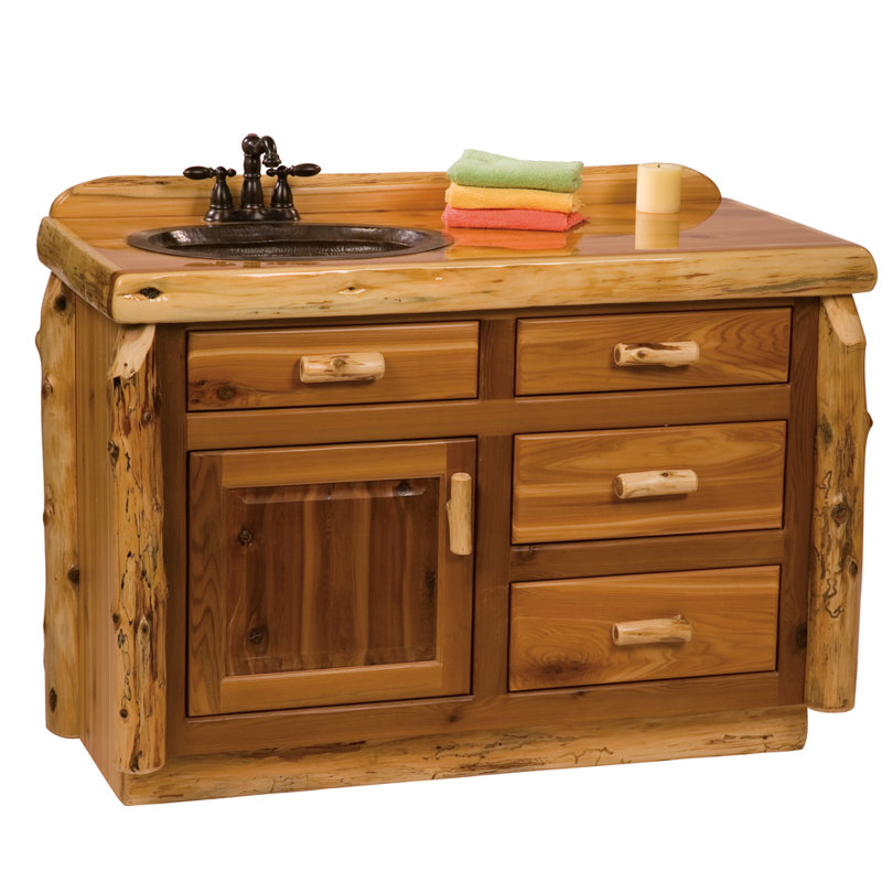Meuble-lavabo Fireside Lodge Cedar, Gauche, Comptoir en pierre avec finition en verre liquide