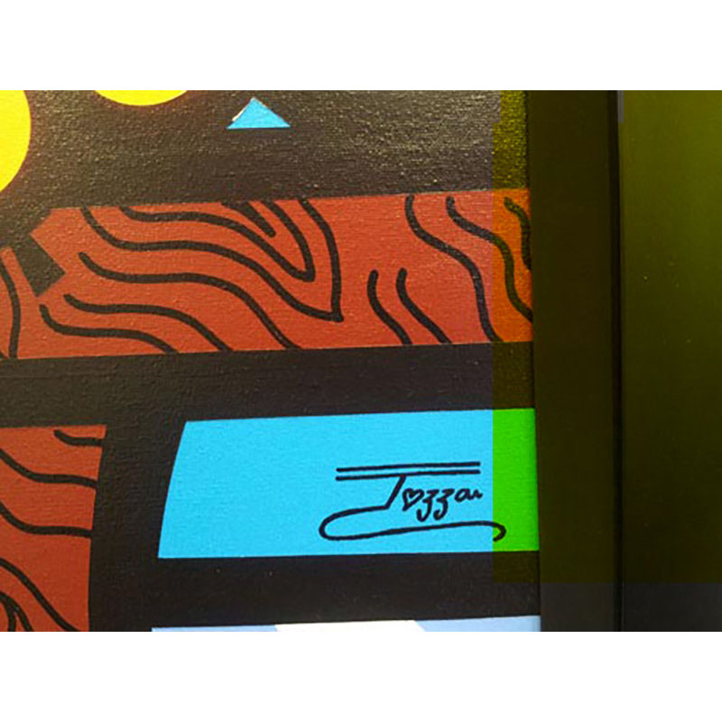 «Boy and a Fish», estampe numérique sur toile en édition limitée, signée par Joza, encadrée 32 x 32.