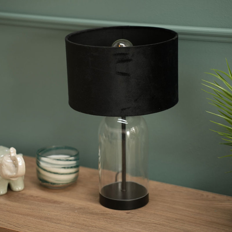Glass Desk Lamp, Black, Black, 45" H x 25" W x 25" D
