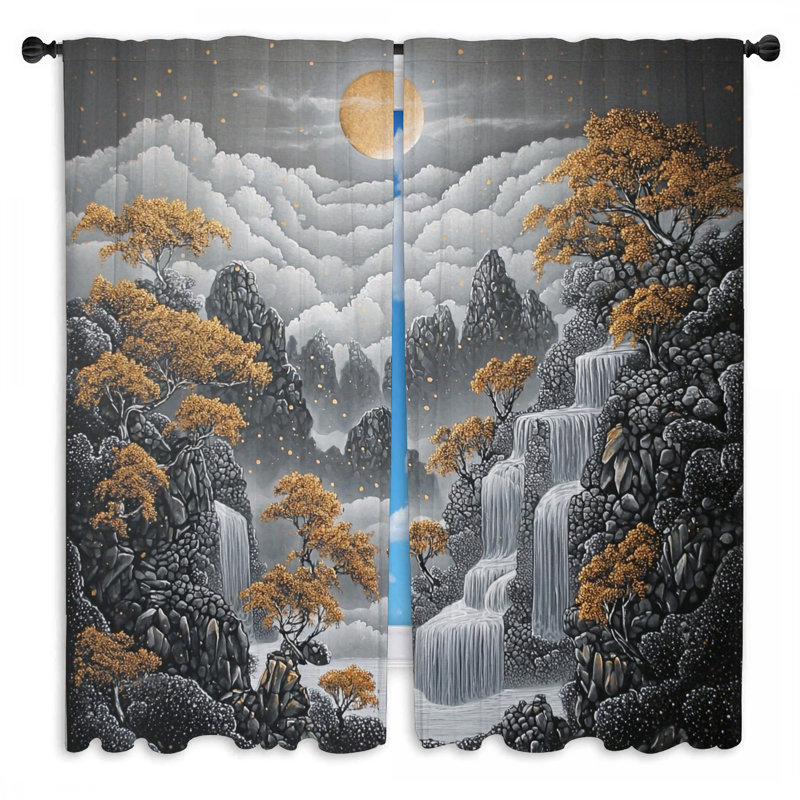 Rideaux de fenêtre cascade Moonlit paysage baroque - 2 panneaux, L 20 po x L 52 po