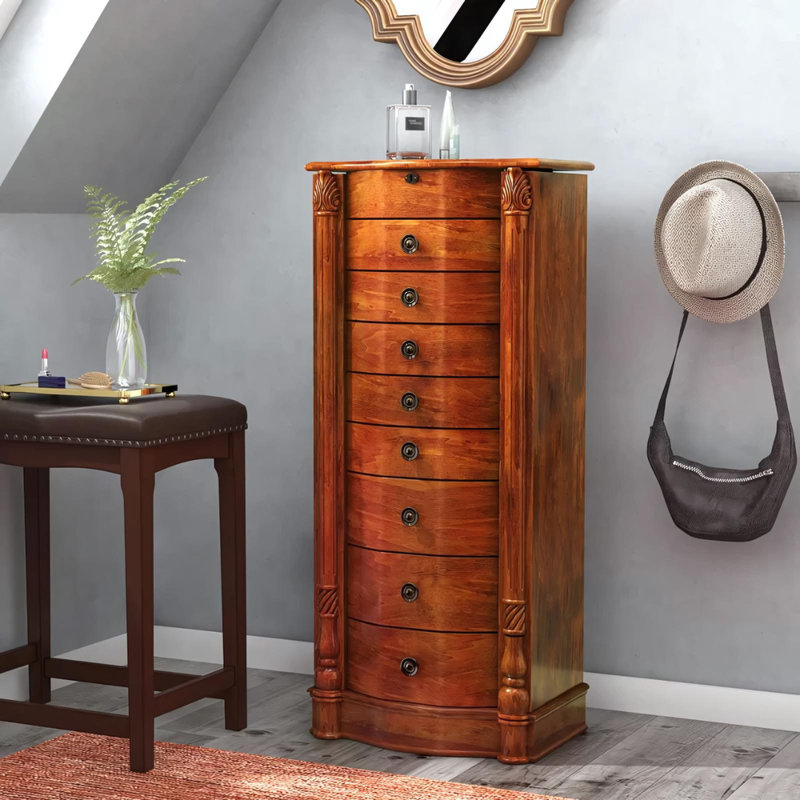 Armoire à bijoux avec miroir Zakhar, Chêne miel