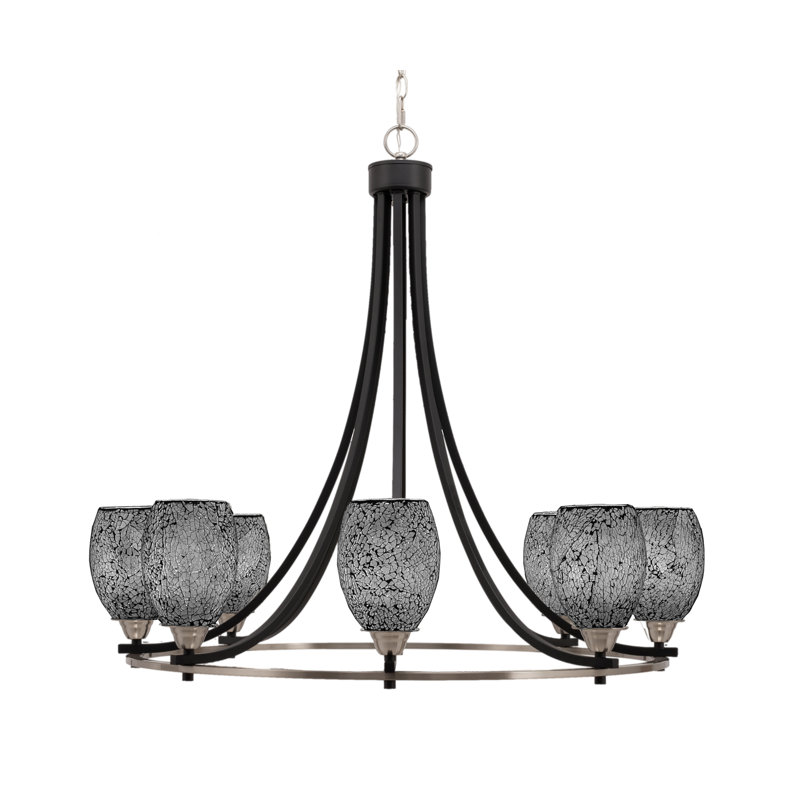 Lustre 8 lumières avec verre 5 "Paramount, Fusion noire, Noir mat/nickel brossé