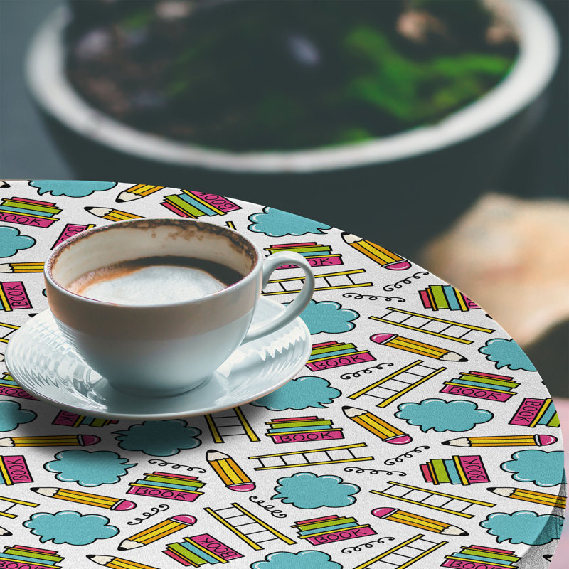 Ebern Designs Cartoon Fitted Round Tablecloth 56"- 60" Diameter Multicolor, 67.72" Round