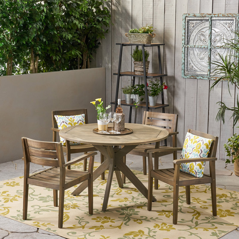 Ramage 4 - Person Acacia Wood Patio Dining Set with Round Table