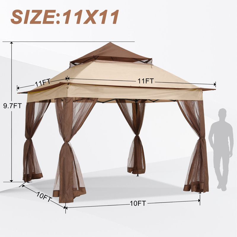 Pavillon de jardin en acier, H 116,4 po x l 132 po x P 132 po, Beige