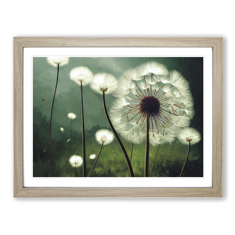 Blissful Dandelion Flowers - Framed Print, Oak, 25cm H x 34cm W x 2cm D